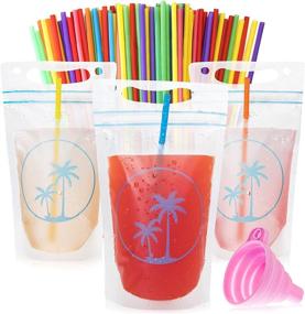 img 4 attached to Paradise Pouches Drink Pouches: Leak-proof, Resealable Smoothie Juice Bags for Adults & Kids - 100 Disposable Clear Beverage Bags with Straw Hole - BPA-Free & Reusable