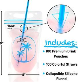 img 3 attached to Paradise Pouches Drink Pouches: Leak-proof, Resealable Smoothie Juice Bags for Adults & Kids - 100 Disposable Clear Beverage Bags with Straw Hole - BPA-Free & Reusable