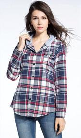 img 2 attached to Women'S Classic Plaid Cotton Hoodie Button-Up Flannel Shirt - BomDeals