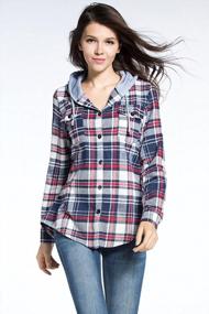 img 1 attached to Women'S Classic Plaid Cotton Hoodie Button-Up Flannel Shirt - BomDeals