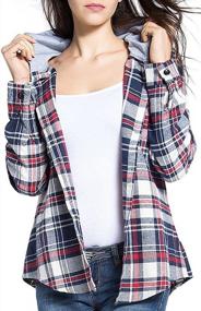 img 4 attached to Women'S Classic Plaid Cotton Hoodie Button-Up Flannel Shirt - BomDeals