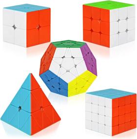 img 4 attached to New Speed Cube Set - 5 Pack Magic Cubes Collection For Kids - Pyramid, Megaminx And More!