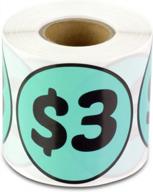 $3 dollar preprinted price stickers - 2" circle round stickers in bright turquoise for garage sale, yard sale, flea market, retail store pricing stickers and more [300 labels/roll,1 roll=300 labels] logo