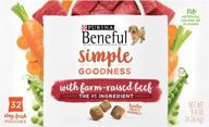 32-count box of purina beneful simple goodness dry dog food with farm-raised beef logo