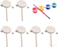 🥁 exceart 8pcs unfinished wooden rattle drum toy diy craft kit with paints and pen for kids girls logo