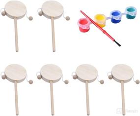 img 4 attached to 🥁 Exceart 8Pcs Unfinished Wooden Rattle Drum Toy DIY Craft Kit with Paints and Pen for Kids Girls