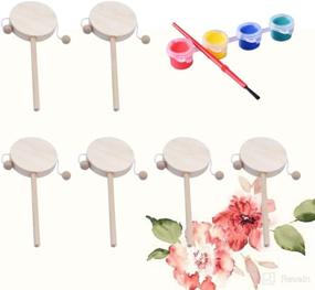img 2 attached to 🥁 Exceart 8Pcs Unfinished Wooden Rattle Drum Toy DIY Craft Kit with Paints and Pen for Kids Girls