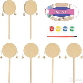 img 1 attached to 🥁 Exceart 8Pcs Unfinished Wooden Rattle Drum Toy DIY Craft Kit with Paints and Pen for Kids Girls