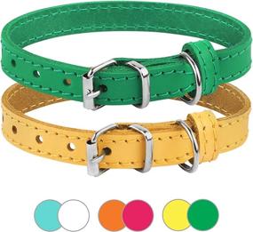 img 4 attached to 🐱 BronzeDog Leather Cat Collar Pack - Set of 2 Pet Collars for Small Dogs & Cats in Multicolors - Neck Size 7''-10''