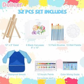 img 3 attached to Dolicer Kids Paint Easel Art Set 32Pcs Kids Painting Set Includes Wood Tabletop Easel, 6 Blank Canvases, 12 Tubes Acrylic Paints, 10 Brushes, Palette, Smock, Color Guide, Art Canvas Paint Set For Kids