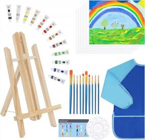 img 4 attached to Dolicer Kids Paint Easel Art Set 32Pcs Kids Painting Set Includes Wood Tabletop Easel, 6 Blank Canvases, 12 Tubes Acrylic Paints, 10 Brushes, Palette, Smock, Color Guide, Art Canvas Paint Set For Kids