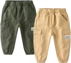 img 4 attached to Feidoog Toddler Baby Boys 2 Pack Хлопковые спортивные штаны с эластичной резинкой на талии - Твердые активные брюки для бега