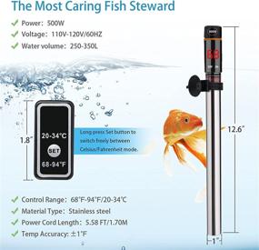 img 2 attached to 🐠 500W Submersible Titanium Aquarium Heater with Intelligent LED Temperature Display and External Controller - Ideal for 70-80 Gallon Saltwater or Freshwater Fish Tanks