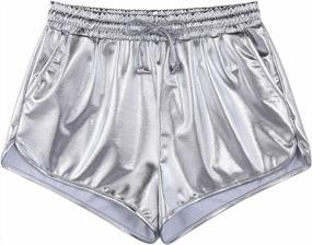 img 4 attached to Women'S High Waisted Shiny Metallic Shorts With Elastic Drawstring & Pockets - KGYA