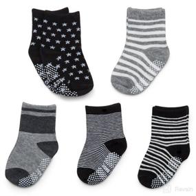 img 1 attached to 🧦 Anti-Slip Cotton Socks 12-Pack for Toddler Boys and Girls | Non-Slip Ankle Socks for Baby Walkers | Stretch Knit Stripes & Star Assorted Grip Cotton Socks | Suitable for 16-36 Months