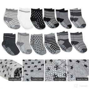 img 3 attached to 🧦 Anti-Slip Cotton Socks 12-Pack for Toddler Boys and Girls | Non-Slip Ankle Socks for Baby Walkers | Stretch Knit Stripes & Star Assorted Grip Cotton Socks | Suitable for 16-36 Months