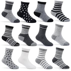 img 4 attached to 🧦 Anti-Slip Cotton Socks 12-Pack for Toddler Boys and Girls | Non-Slip Ankle Socks for Baby Walkers | Stretch Knit Stripes & Star Assorted Grip Cotton Socks | Suitable for 16-36 Months