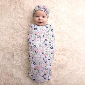 img 3 attached to Cute 0-3 Months Swaddle Set With Matching Hat And Name Announcement Card By Itzy Ritzy, Jersey Knit Cocoon Ideal For Newborn Photography, Meadow Design
