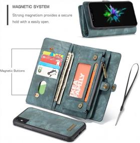 img 1 attached to Durable Leather Wallet Case For IPhone X/Xs - KONKY Caseme Magnetic Detachable Removable Cover Pouch Folio Flip Card Pockets Holder Bag Smooth Zipper Blue-Green