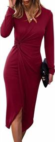 img 4 attached to Ribbed Knit V-Neck Long Sleeve Bodycon Dress With Twist Front And Slit - Perfect For Cocktail Parties, Casual Wear And More, By SHIBEVER Women