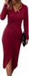 ribbed knit v-neck long sleeve bodycon dress with twist front and slit - perfect for cocktail parties, casual wear and more, by shibever women logo