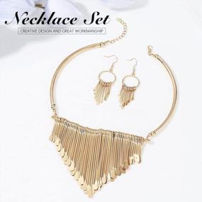 img 2 attached to Simsly African Choker Necklace Gold Statement Necklace Earrings Set Tassel Vintage Bib Necklace African Jewelry For Women And Girls