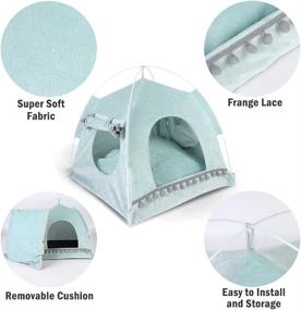 img 3 attached to 🐾 19x19x19 Pet Tent Cave Bed for Cat Small Dog with Removable Washable Cushion Pillow - Portable, Folding Cat Tent Kitten Bed Hut; Microfiber Indoor/Outdoor Pet Bed Tent for Warm and Cozy Cave, Puppy House