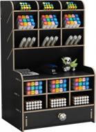 marbrasse upgraded wooden pencil holder, pen organizer for desk with 15 compartments + drawer, desktop stationary storage organizer caddy, easy assembly (black) логотип