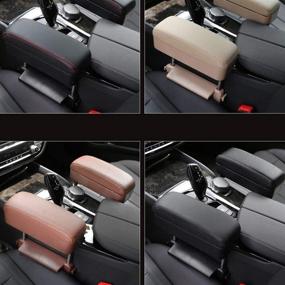 img 1 attached to 🚗 Adjustable Beige Car Armrest Box Pad - JEYODA Car Central Lift Armres Storage Organizer Box Arm Rest Refit