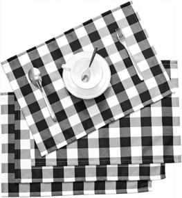 img 4 attached to Set Of 4 Thin And Durable Black & White Checker Placemats - 18"X13" Checked Design For Dining Table By Nobildonna