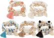 women's boho crystal multilayer beaded bracelet 5-pack stretch tassel bangles logo