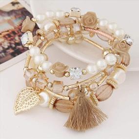 img 3 attached to Women'S Boho Crystal Multilayer Beaded Bracelet 5-Pack Stretch Tassel Bangles