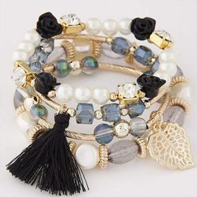 img 1 attached to Women'S Boho Crystal Multilayer Beaded Bracelet 5-Pack Stretch Tassel Bangles