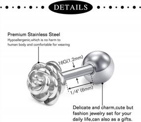 img 2 attached to 16G Cartilage Earring Set W/Cubic Zirconia & Surgical Steel - Tragus, Helix, Lip Ring & More