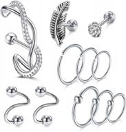 16g cartilage earring set w/cubic zirconia & surgical steel - tragus, helix, lip ring & more logo