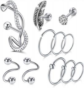 img 4 attached to 16G Cartilage Earring Set W/Cubic Zirconia & Surgical Steel - Tragus, Helix, Lip Ring & More