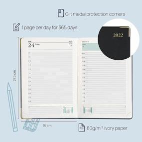 img 2 attached to 2022 Daily Planner With Vegan Leather Hardcover - Hourly Appointment Book, Monthly Tabs, Inner Pocket 5.5" X 8.5", Sky Blue POPRUN Agenda 2022