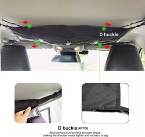 img 2 attached to 🚗 NIMLLAND Car Ceiling Storage Net - Adjustable D-Buckle, Webbing Velcro Car Ceiling Cargo Net, Double-Layer Half Mesh Ceiling Cargo Net for Organizing Clothes, Toys, and Sundries