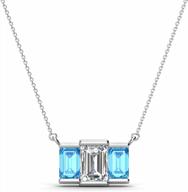 gorgeous three stone pendant: certified emerald cut diamond and blue topaz with 14k gold chain logo