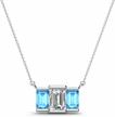 gorgeous three stone pendant: certified emerald cut diamond and blue topaz with 14k gold chain logo