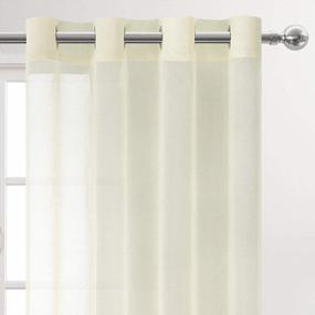 img 2 attached to Ivory Sheer Linen Look Curtains For Living Room & Bedroom - Set Of 2 Panels (52 X 54 Inches), Semi-Transparent Voile Grommet Drapes By DWCN