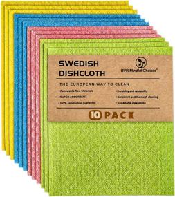 img 4 attached to 🧽 BVR Swedish Dish Cloths [Cellulose Sponge] - Pack of 10: Reusable Multi-Surface Towels for Kitchen, Bathroom, Counters - Assorted Colors