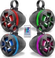 🔊 pyle plutv47r off-road waterproof speakers - 4’’ 800w marine grade wakeboard tower sport speaker with rgb lights, remote control - 2 pair логотип