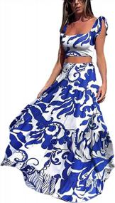 img 3 attached to Women'S Summer Sexy 2-Piece Outfit Ruffle Floral Tank Top Wrap Boho Tropical Long Skirt Set Clubwear Dress