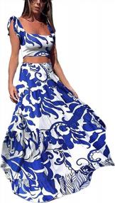 img 4 attached to Women'S Summer Sexy 2-Piece Outfit Ruffle Floral Tank Top Wrap Boho Tropical Long Skirt Set Clubwear Dress