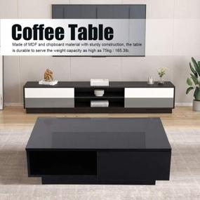 img 2 attached to Modern LED Coffee Table With High Gloss Finish And Drawers For Living Room Furniture - Stylish MDF Side Sofa Table With Chipboard Storage And Light, 23.6" X 37.4" X 12.4", Black