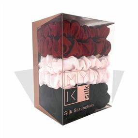 img 3 attached to MYK Silk Mulberry Silk Scrunchies Set - 100% Gentle Hair Tie For Curly Hair - 6 Pack Small - Black, Burgundy, Pink