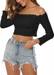 img 4 attached to Women'S Sexy Off Shoulder Crop Tops: PRETTODAY Short Sleeve Shirts, Casual Slim Tees