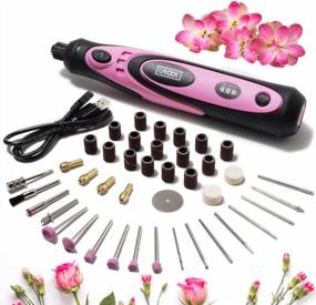 img 4 attached to Utool 4V Mini Cordless Rotary Tool Kit With 42 Accessories, USB Charging & 3-Speed Nail Drill For Trimming, Cutting, Drilling, Etching, Sanding, Engraving, Polishing & DIY Crafts (Pink)