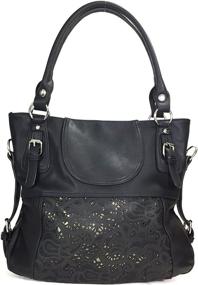 img 4 attached to Zzfab Laser Double Handles Black Women's Handbags & Wallets for Hobo Bags